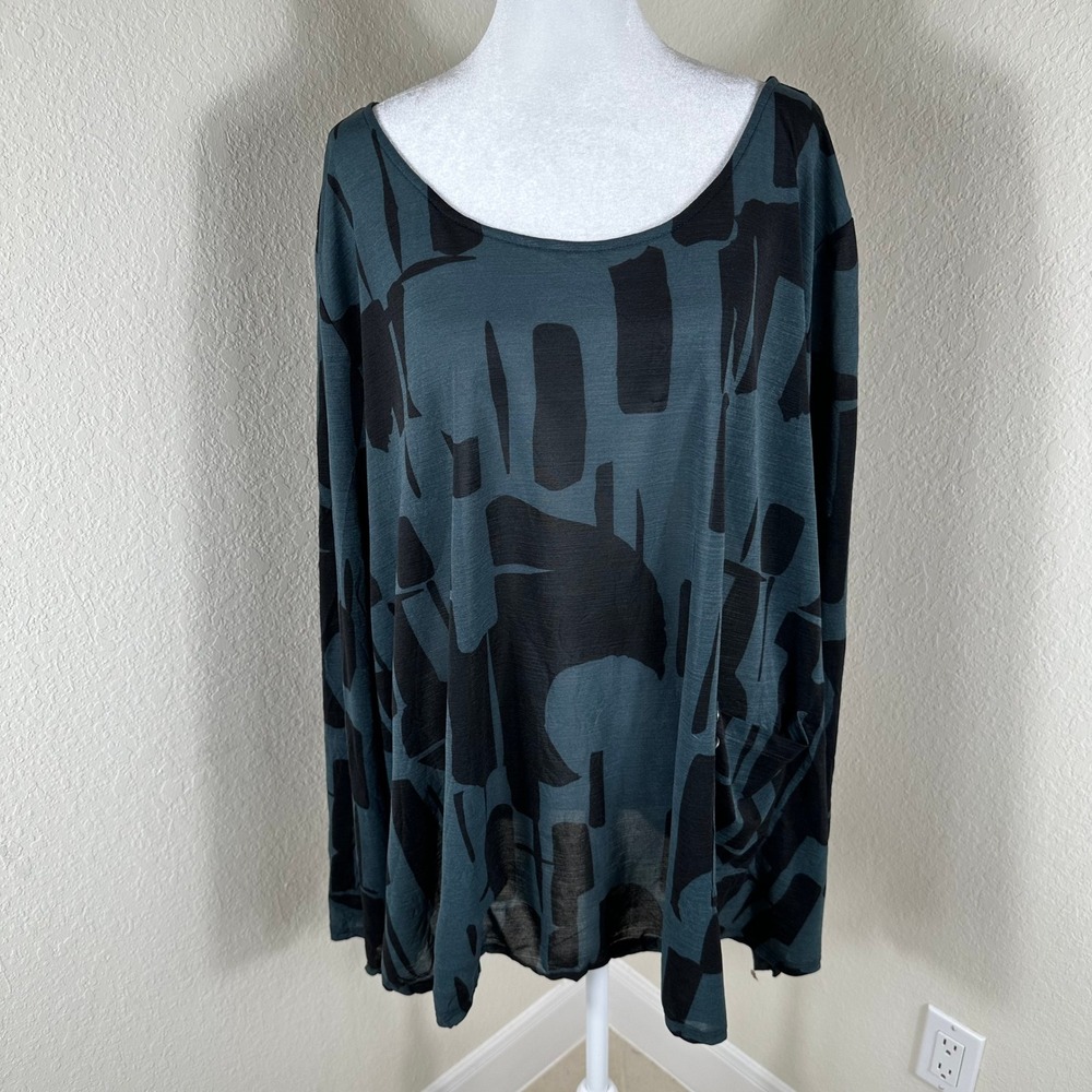 Chalet et ceci Tunic Top Womens 3X Teal Abstract Lagenlook Art To Wear